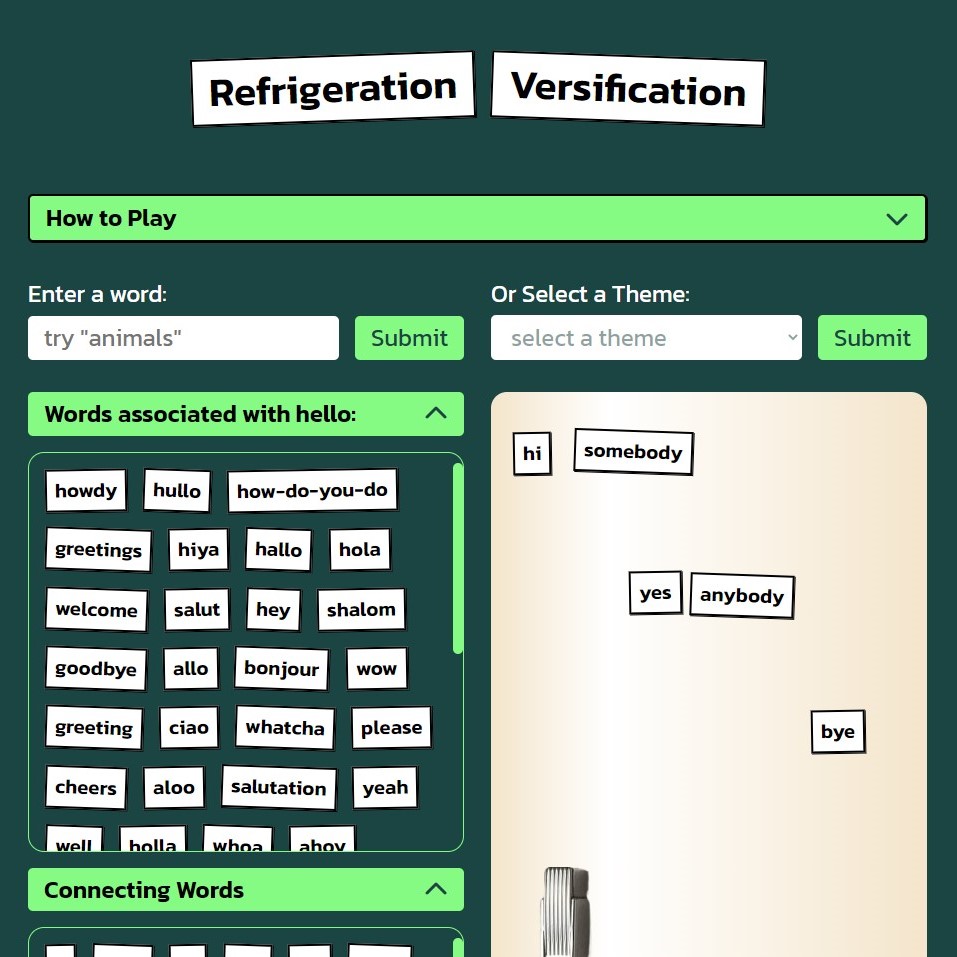 home page of refrigeration-versification-game